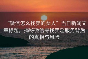 “微信怎么找賣的女人”當(dāng)日新聞文章標(biāo)題，揭秘微信尋找賣淫服務(wù)背后的真相與風(fēng)險(xiǎn)
