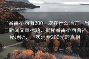 “番禺橋西街200一次在什么地方”當(dāng)日新聞文章標(biāo)題，揭秘番禺橋西街神秘場所，一次消費(fèi)200元的真相