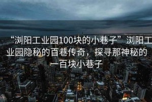 “瀏陽(yáng)工業(yè)園100塊的小巷子”瀏陽(yáng)工業(yè)園隱秘的百巷傳奇，探尋那神秘的一百塊小巷子