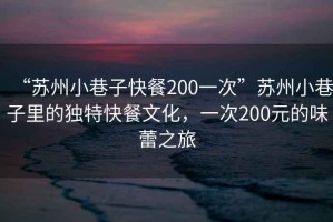 “蘇州小巷子快餐200一次”蘇州小巷子里的獨特快餐文化，一次200元的味蕾之旅