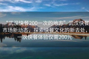 “武漢快餐200一次的地方”武漢快餐市場新動(dòng)態(tài)，探索快餐文化的新去處，一次快餐體驗(yàn)僅需200元