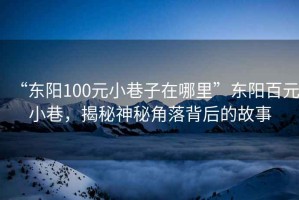 “東陽(yáng)100元小巷子在哪里”東陽(yáng)百元小巷，揭秘神秘角落背后的故事