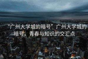 “廣州大學(xué)城的暗號”廣州大學(xué)城的暗號，青春與知識的交匯點(diǎn)