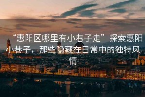 “惠陽區(qū)哪里有小巷子走”探索惠陽小巷子，那些隱藏在日常中的獨特風情
