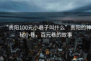“貴陽(yáng)100元小巷子叫什么”貴陽(yáng)的神秘小巷，百元巷的故事