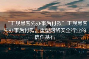 “正規(guī)黑客先辦事后付款”正規(guī)黑客先辦事后付款，重塑網(wǎng)絡(luò)安全行業(yè)的信任基石