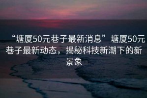 “塘廈50元巷子最新消息”塘廈50元巷子最新動態(tài)，揭秘科技新潮下的新景象