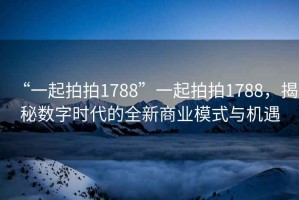 “一起拍拍1788”一起拍拍1788，揭秘?cái)?shù)字時(shí)代的全新商業(yè)模式與機(jī)遇