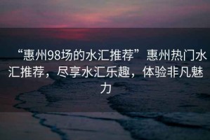 “惠州98場的水匯推薦”惠州熱門水匯推薦，盡享水匯樂趣，體驗非凡魅力