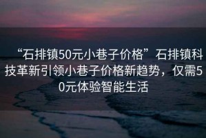 “石排鎮(zhèn)50元小巷子價格”石排鎮(zhèn)科技革新引領(lǐng)小巷子價格新趨勢，僅需50元體驗智能生活