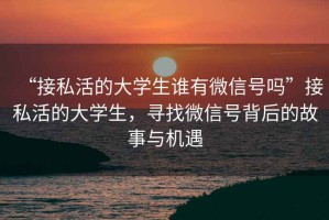 “接私活的大學(xué)生誰有微信號嗎”接私活的大學(xué)生，尋找微信號背后的故事與機(jī)遇