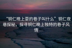 “銅仁晚上耍的巷子叫什么”銅仁夜巷探秘，探尋銅仁晚上獨特的巷子風(fēng)情