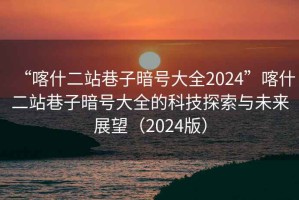 “喀什二站巷子暗號大全2024”喀什二站巷子暗號大全的科技探索與未來展望（2024版）