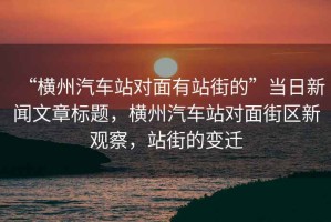 “橫州汽車站對(duì)面有站街的”當(dāng)日新聞文章標(biāo)題，橫州汽車站對(duì)面街區(qū)新觀察，站街的變遷