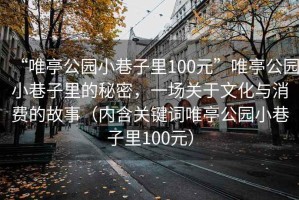 “唯亭公園小巷子里100元”唯亭公園小巷子里的秘密，一場關(guān)于文化與消費的故事（內(nèi)含關(guān)鍵詞唯亭公園小巷子里100元）