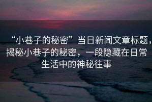 “小巷子的秘密”當(dāng)日新聞文章標(biāo)題，揭秘小巷子的秘密，一段隱藏在日常生活中的神秘往事