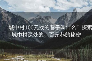 “城中村100元找的巷子叫什么”探索城中村深處的，百元巷的秘密