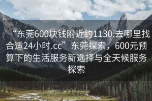 “東莞600塊錢附近約1130.去哪里找合適24小時(shí).cc”東莞探索，600元預(yù)算下的生活服務(wù)新選擇與全天候服務(wù)探索