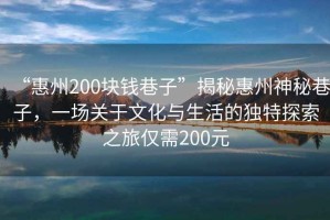 “惠州200塊錢巷子”揭秘惠州神秘巷子，一場關(guān)于文化與生活的獨特探索之旅僅需200元