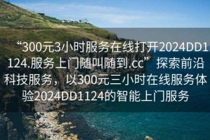 “300元3小時服務在線打開2024DD1124.服務上門隨叫隨到.cc”探索前沿科技服務，以300元三小時在線服務體驗2024DD1124的智能上門服務