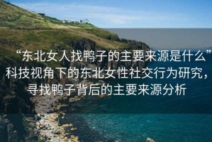 “東北女人找鴨子的主要來(lái)源是什么”科技視角下的東北女性社交行為研究，尋找鴨子背后的主要來(lái)源分析