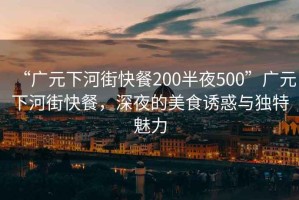 “廣元下河街快餐200半夜500”廣元下河街快餐，深夜的美食誘惑與獨(dú)特魅力