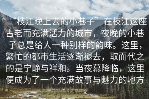 “枝江晚上去的小巷子”在枝江這座古老而充滿活力的城市，夜晚的小巷子總是給人一種別樣的韻味。這里，繁忙的都市生活逐漸褪去，取而代之的是寧靜與祥和。當夜幕降臨，這里便成為了一個充滿故事與魅力的地方