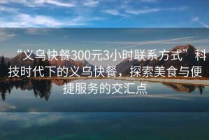 “義烏快餐300元3小時(shí)聯(lián)系方式”科技時(shí)代下的義烏快餐，探索美食與便捷服務(wù)的交匯點(diǎn)