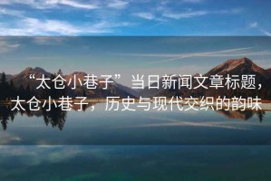 “太倉小巷子”當日新聞文章標題，太倉小巷子，歷史與現(xiàn)代交織的韻味