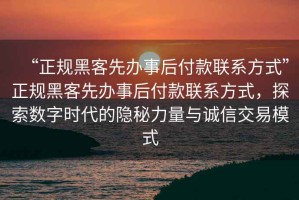“正規(guī)黑客先辦事后付款聯(lián)系方式”正規(guī)黑客先辦事后付款聯(lián)系方式，探索數(shù)字時代的隱秘力量與誠信交易模式