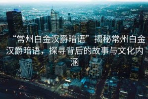 “常州白金漢爵暗語”揭秘常州白金漢爵暗語，探尋背后的故事與文化內(nèi)涵