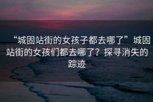 “城固站街的女孩子都去哪了”城固站街的女孩們都去哪了？探尋消失的蹤跡