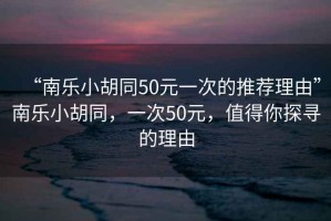 “南樂小胡同50元一次的推薦理由”南樂小胡同，一次50元，值得你探尋的理由
