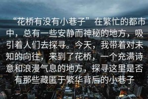 “花橋有沒有小巷子”在繁忙的都市中，總有一些安靜而神秘的地方，吸引著人們?nèi)ヌ綄?。今天，我?guī)е鴮ξ粗南蛲瑏淼搅嘶?，一個充滿詩意和浪漫氣息的地方，探尋這里是否有那些藏匿于繁華背后的小巷子