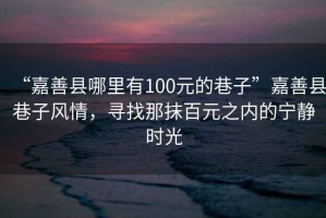 “嘉善縣哪里有100元的巷子”嘉善縣巷子風(fēng)情，尋找那抹百元之內(nèi)的寧靜時光