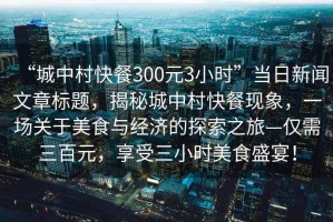 “城中村快餐300元3小時”當(dāng)日新聞文章標(biāo)題，揭秘城中村快餐現(xiàn)象，一場關(guān)于美食與經(jīng)濟的探索之旅—僅需三百元，享受三小時美食盛宴！