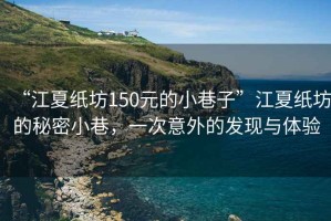“江夏紙坊150元的小巷子”江夏紙坊的秘密小巷，一次意外的發(fā)現(xiàn)與體驗