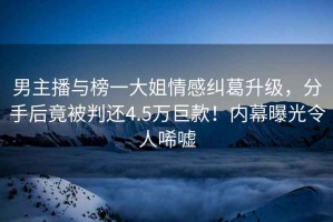男主播與榜一大姐情感糾葛升級(jí)，分手后竟被判還4.5萬(wàn)巨款！內(nèi)幕曝光令人唏噓