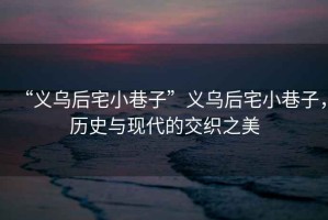 “義烏后宅小巷子”義烏后宅小巷子，歷史與現(xiàn)代的交織之美
