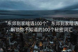 “東郊到家暗語100個(gè)”東郊到家暗語，解鎖你不知道的100個(gè)秘密詞匯