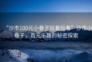 “沙市100元小巷子玩著玩著”沙市小巷子，百元樂趣的秘密探索