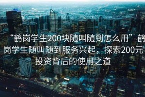 “鶴崗學(xué)生200塊隨叫隨到怎么用”鶴崗學(xué)生隨叫隨到服務(wù)興起，探索200元投資背后的使用之道