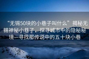 “無(wú)錫50塊的小巷子叫什么”揭秘?zé)o錫神秘小巷子，探尋城市中的隱秘秘境—尋找那傳說(shuō)中的五十塊小巷