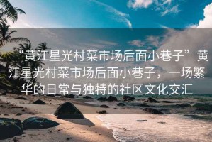 “黃江星光村菜市場后面小巷子”黃江星光村菜市場后面小巷子，一場繁華的日常與獨(dú)特的社區(qū)文化交匯