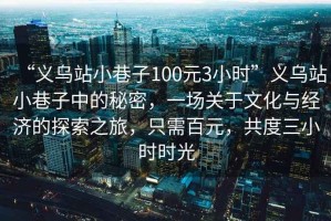 “義烏站小巷子100元3小時”義烏站小巷子中的秘密，一場關于文化與經(jīng)濟的探索之旅，只需百元，共度三小時時光