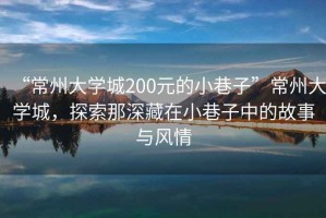 “常州大學(xué)城200元的小巷子”常州大學(xué)城，探索那深藏在小巷子中的故事與風(fēng)情