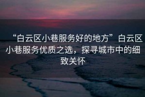 “白云區(qū)小巷服務好的地方”白云區(qū)小巷服務優(yōu)質(zhì)之選，探尋城市中的細致關懷