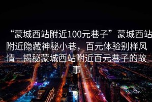 “蒙城西站附近100元巷子”蒙城西站附近隱藏神秘小巷，百元體驗(yàn)別樣風(fēng)情—揭秘蒙城西站附近百元巷子的故事