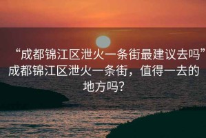 “成都錦江區(qū)泄火一條街最建議去嗎”成都錦江區(qū)泄火一條街，值得一去的地方嗎？