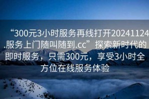 “300元3小時(shí)服務(wù)再線打開20241124.服務(wù)上門隨叫隨到.cc”探索新時(shí)代的即時(shí)服務(wù)，只需300元，享受3小時(shí)全方位在線服務(wù)體驗(yàn)